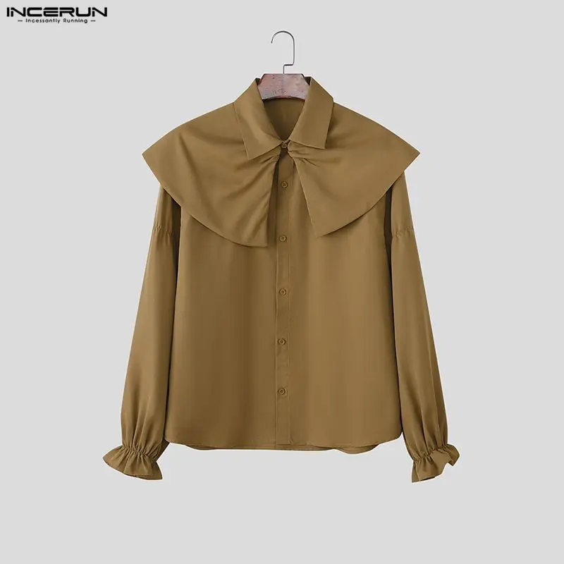 

INCERUN Мужская рубашка сплошной цвет с лацканами и длинными рукавами на пуговицах Мужская одежда Уличная одежда Свободные модные повседневные топы Мужские рубашки S-5XL 2026