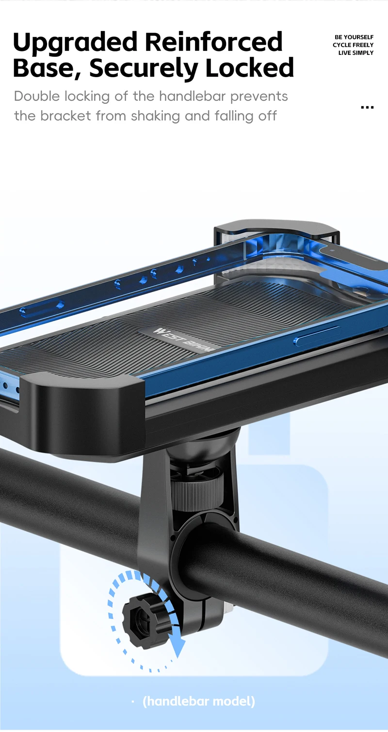 WEST BIKING Selbstverriegelnder Handyhalter für Fahrrad, Motorrad, E-Bike, universeller Anti-Rüttel-Handyhalter, Lenker-/Rückspiegelhalterung – Detail 10