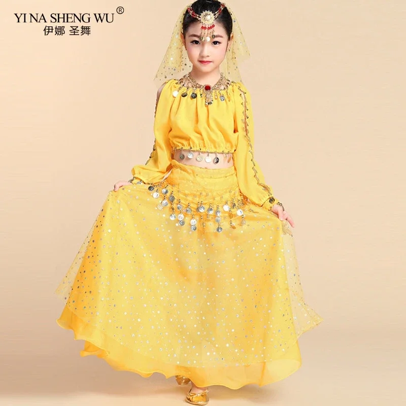 Girls Belly Dance Costume 2pcs Set Kids Indian Dance Performance Outfits Bellydance Top Skirt Competition Egypt Dance Costume