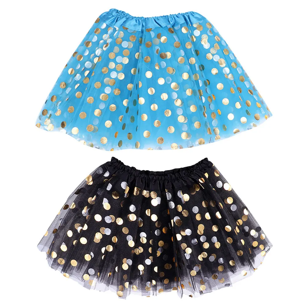 

2Pcs Hot Stamping Round Glitter Tutu Skirt for Girls Kawaii Mesh Tulle Skirt Toddler Dance Party Performance Outfit