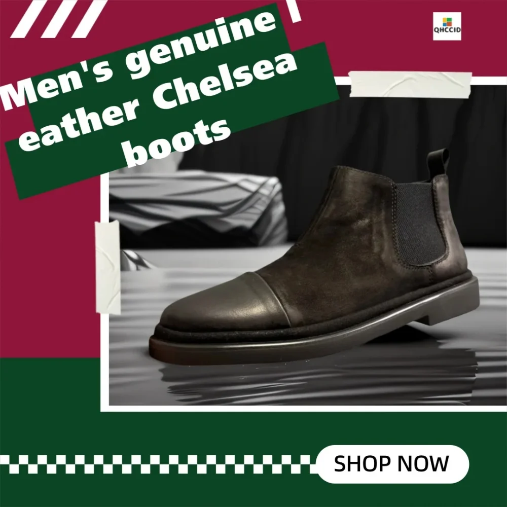 QHCCID Chelsea boots men's genuine leather short boots vintage matte Cow Leather boots Men's Shoes Men Boots