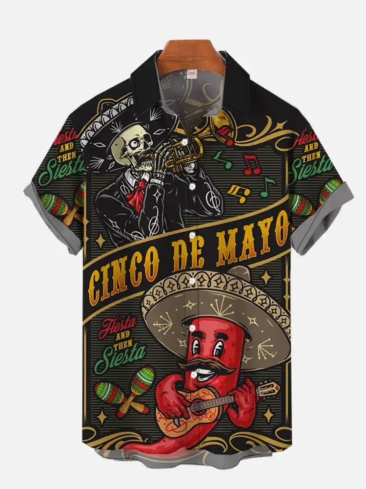 Men's Fashion Hawaiian Shirt ,Youth Mexican Style Colorful Graffiti Art Printed Short Sleeve Shirt  Harajuku Clothing