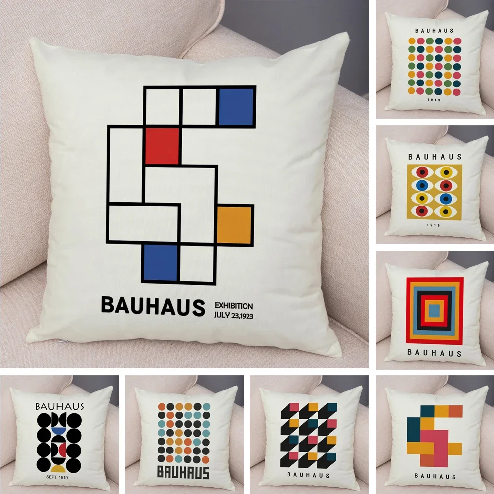 Nordic Abstract Bauhaus Exhibition Modern Cushion Cover Decor Double Print Pillowcase Soft Plush Throw Pillow Case for Sofa Home