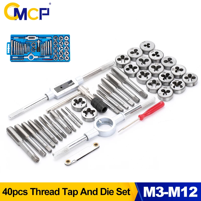 Zestaw gwintowników i narzynek CMCP 8/20/40 szt. M3-M12, narzędzia do gwintowania męskiego, stal stopowa, elementy wewnętrzne do obróbki metalu