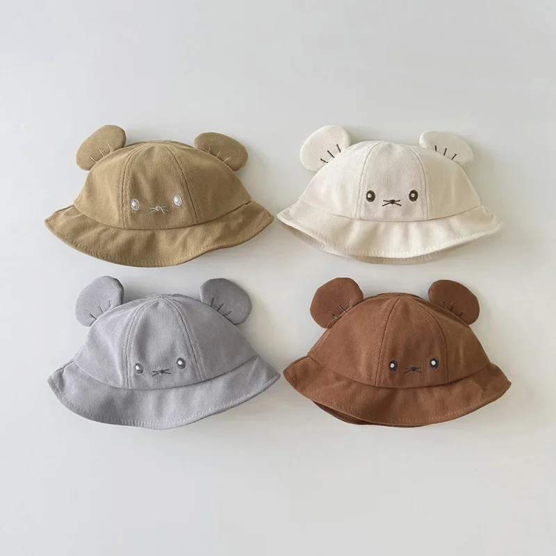 

Big Ear Baby Fisherman Hat Autumn Corduroy Toddler Basin Cap 6-24M Kids Outdoor Sunshade Visors Cartoon Bear Children Bucket Hat