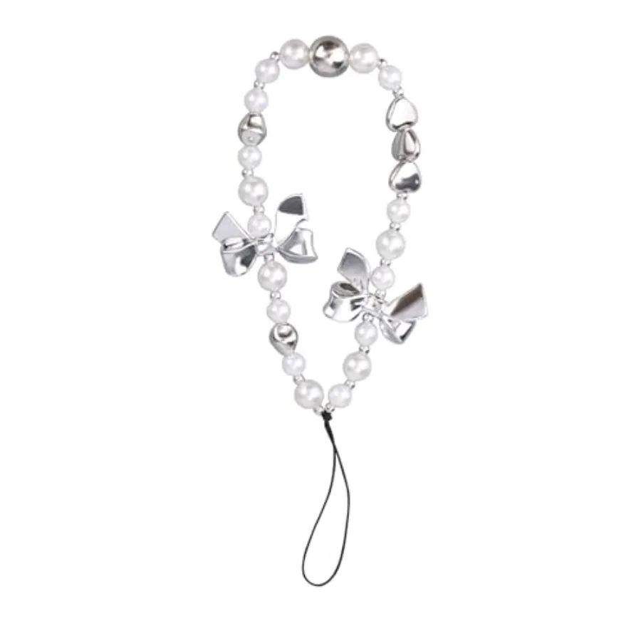 

Beaded Phone Charm Strap Cute Y2K Pearl BowKnot Mobile Phone Bracelet Wristlet Chain Wrist Lanyard for Wallets Cameras Keychain