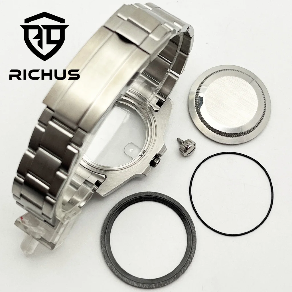 RICHUS 40mm caja de reloj plateada con cristal de zafiro compatible con NH35 NH36 NH34 ETA2824 2836 PT5000 Miyota8205 8215 Mingzhu DG2813 3804 movimiento