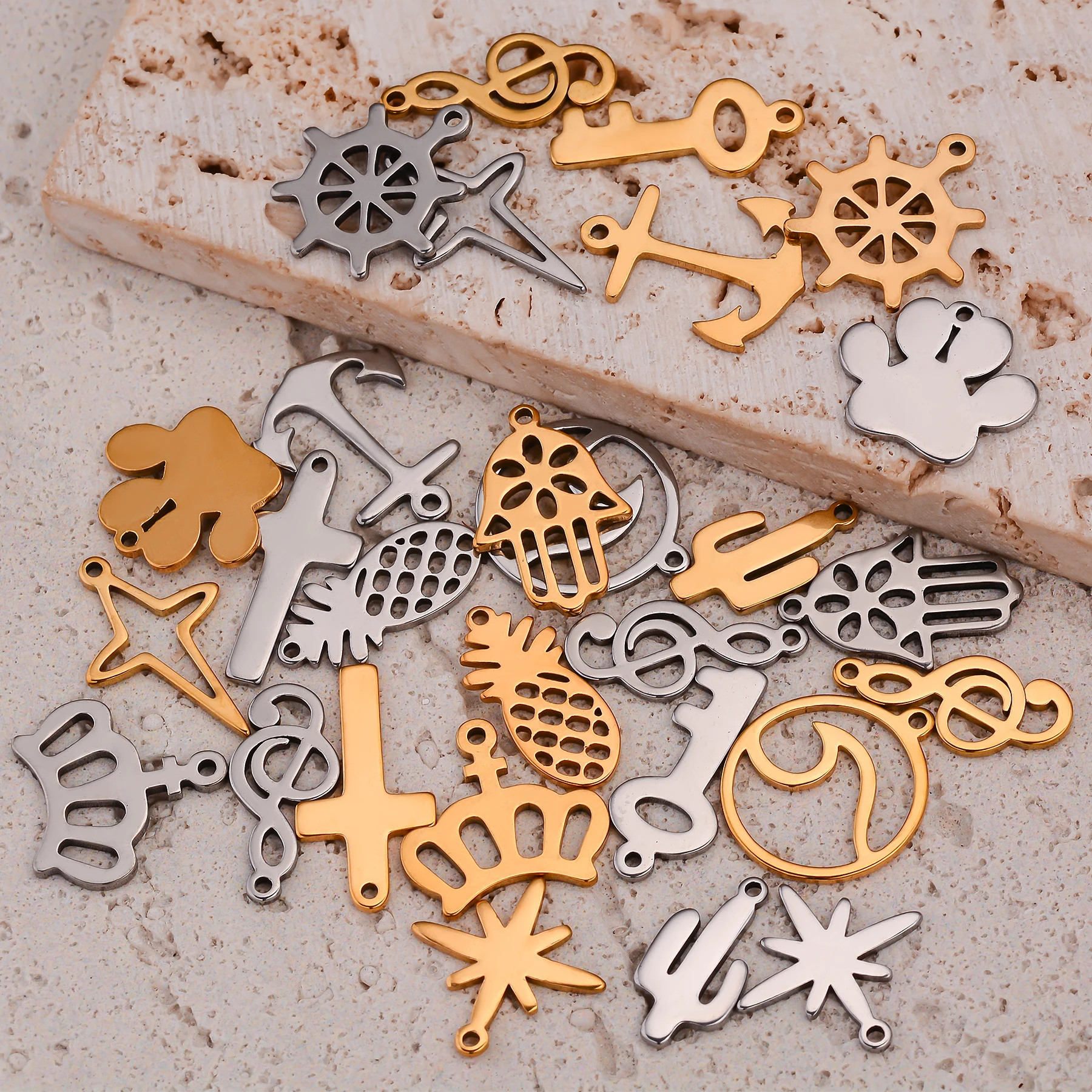 25Pcs Stainless Steel Music Note Anchor Star Key Crown Palm Charms Pendant DIY Necklace Bracelet Jewelry Making Accessories - view 4