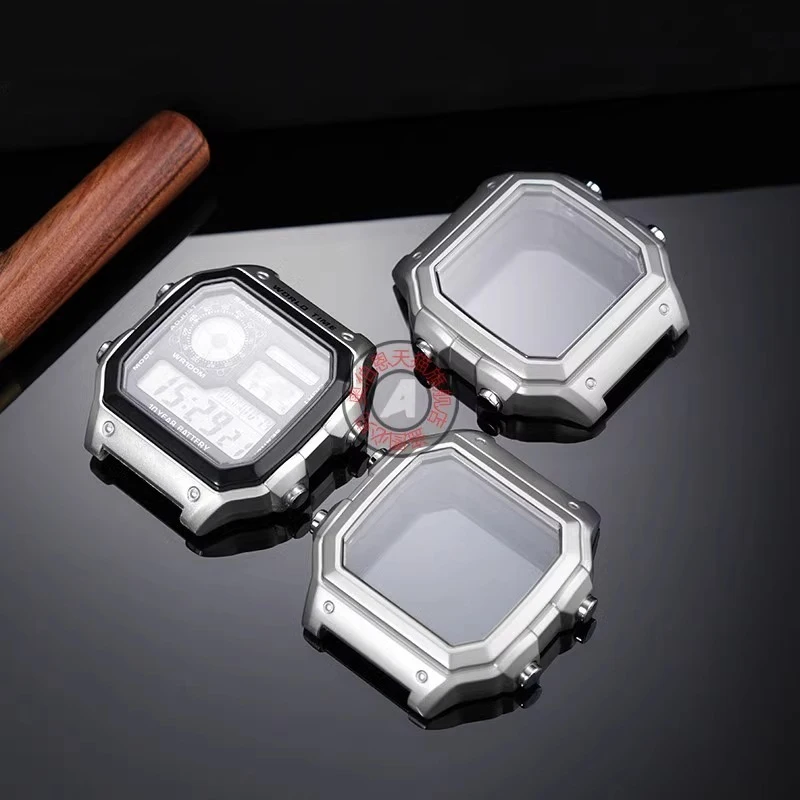 Voor Casio AE1200 AE-1200 Mod Kit Metalen Horlogekast Armband Afdichtring 304 Roestvrij Stalen Horlogeband Case Geweven Nylon Band