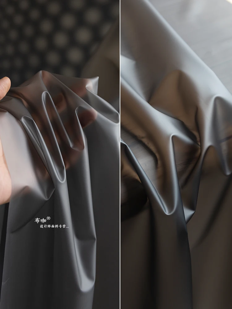 Frosted black grey semi transparent TPU fabric matte raincoat film waterproof environmentally friendly plastic design cloth