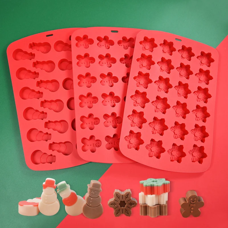 

Christmas Snowman Snowflake Gingerbread Man Silicone Baking Tray Cake Mold Mousse Mold Baking Utensils Dessert Mold