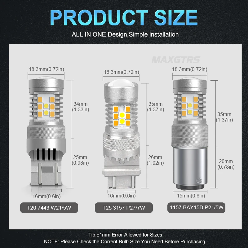 2x T25 3157 3156 P27/7W 1157 7443 W21/5W Dual Color Type White Amber Yellow Switchback LED DRL Turn Signal Parking Light Bulbs