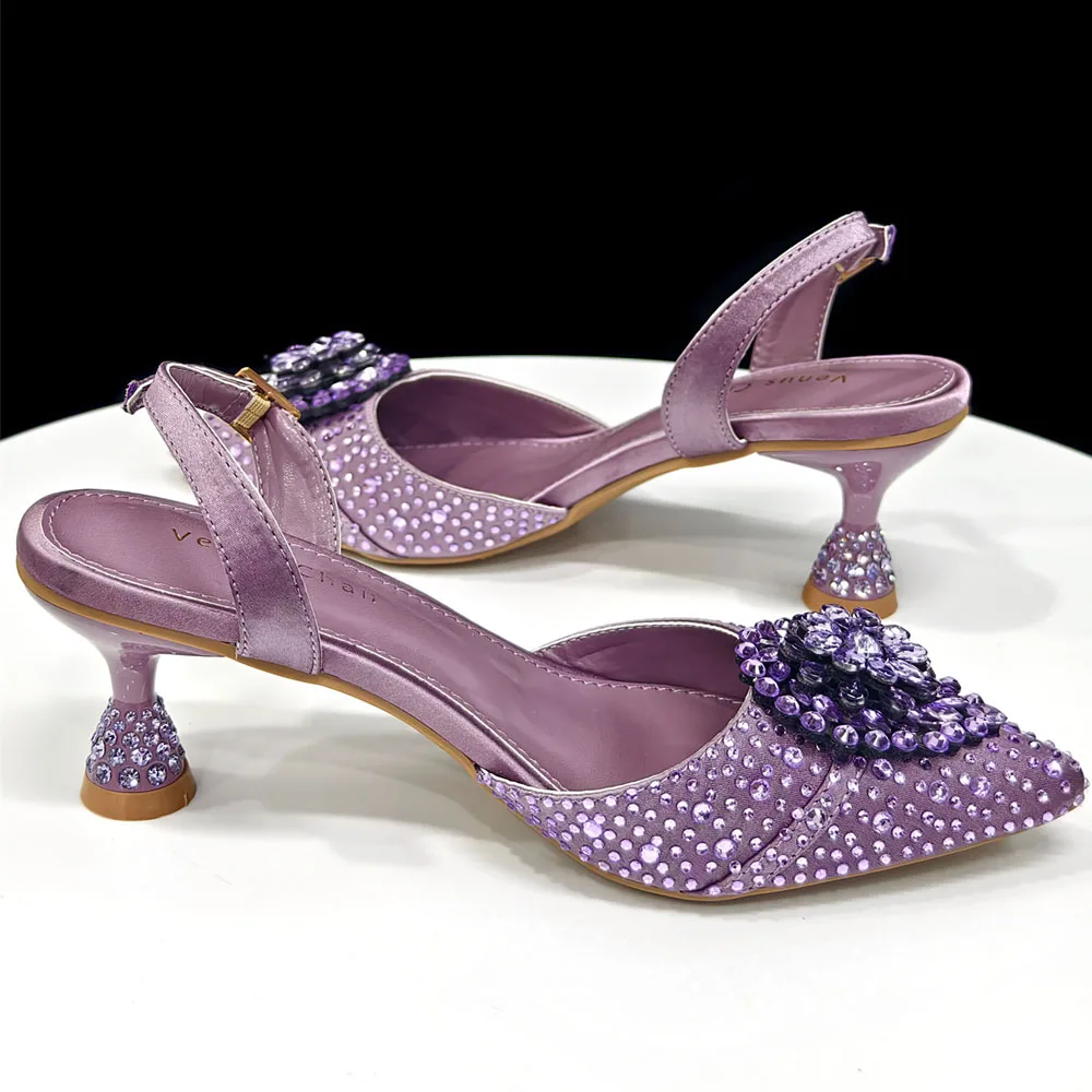 Venus Chan Blaue Strassbesetzte Bequeme High-Heel-Schuhe und Tasche im Modestil mit spitzer Zehenpartie für Damen oder als Pendler-Schuhe – Detail 36