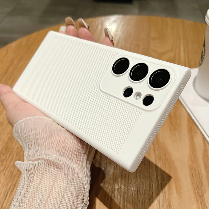 Mesh Wärmeableitung Atmungsaktive Hülle für Samsung Galaxy S23 S22 S21 Note 10 Plus 20 Ultra S20 FE A73 A53 A52 A54 Harte PC-Abdeckung