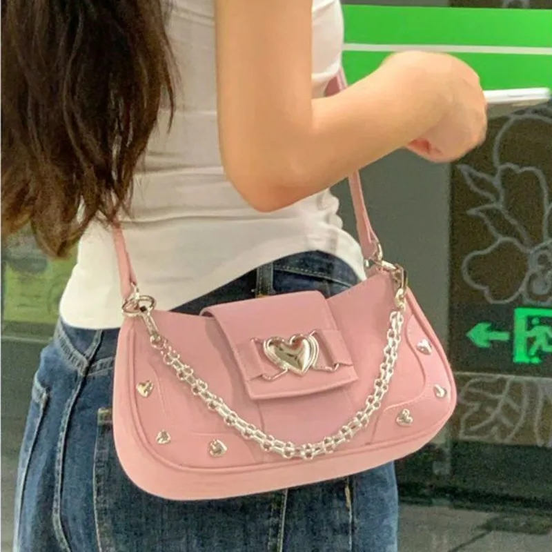 Bolso de hombro de PU para mujer, bolsa cruzada rosa, a la moda, 2023