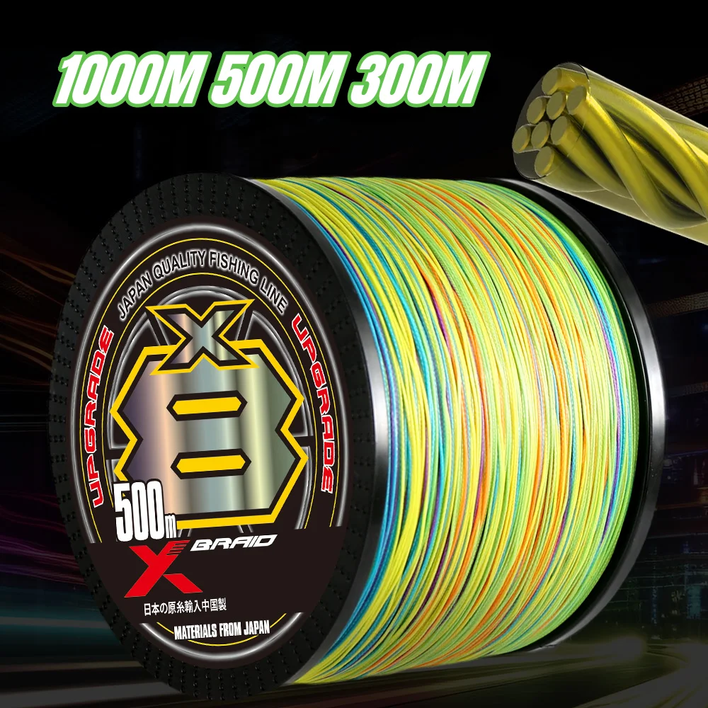 

8 Strand PE Fishing Line 1000M 500M 300M Japan Never Fade Multicolor Braided Multifilament Fishing Wire High Quality Sea Water