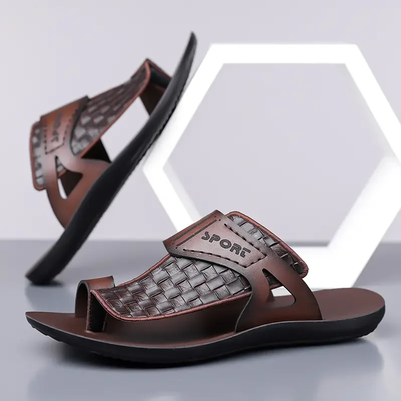 Sommerliche Herren-Ledersandalen, modisch, schlicht, große Größen 38-48, für Jugendliche, Strandschuhe, Slipper, Gummisohle, bequeme Freizeitschuhe – Detail 10
