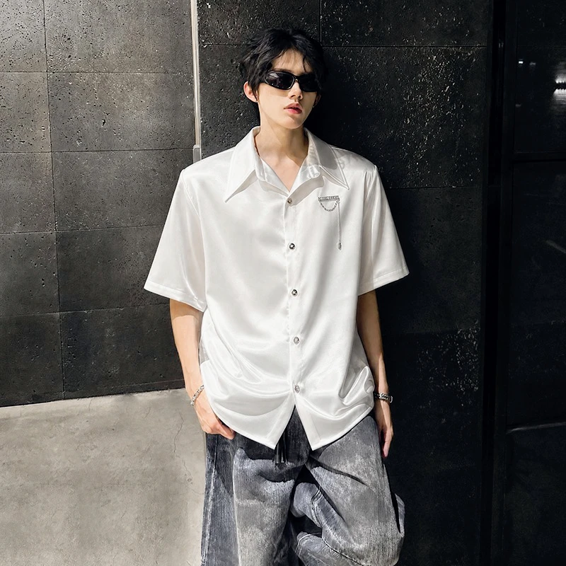 High Quality Men Satin Shirt Fashion Street Style Casual Comfortable Loose Solid Color Nightclub Style Premium Shirt for Men