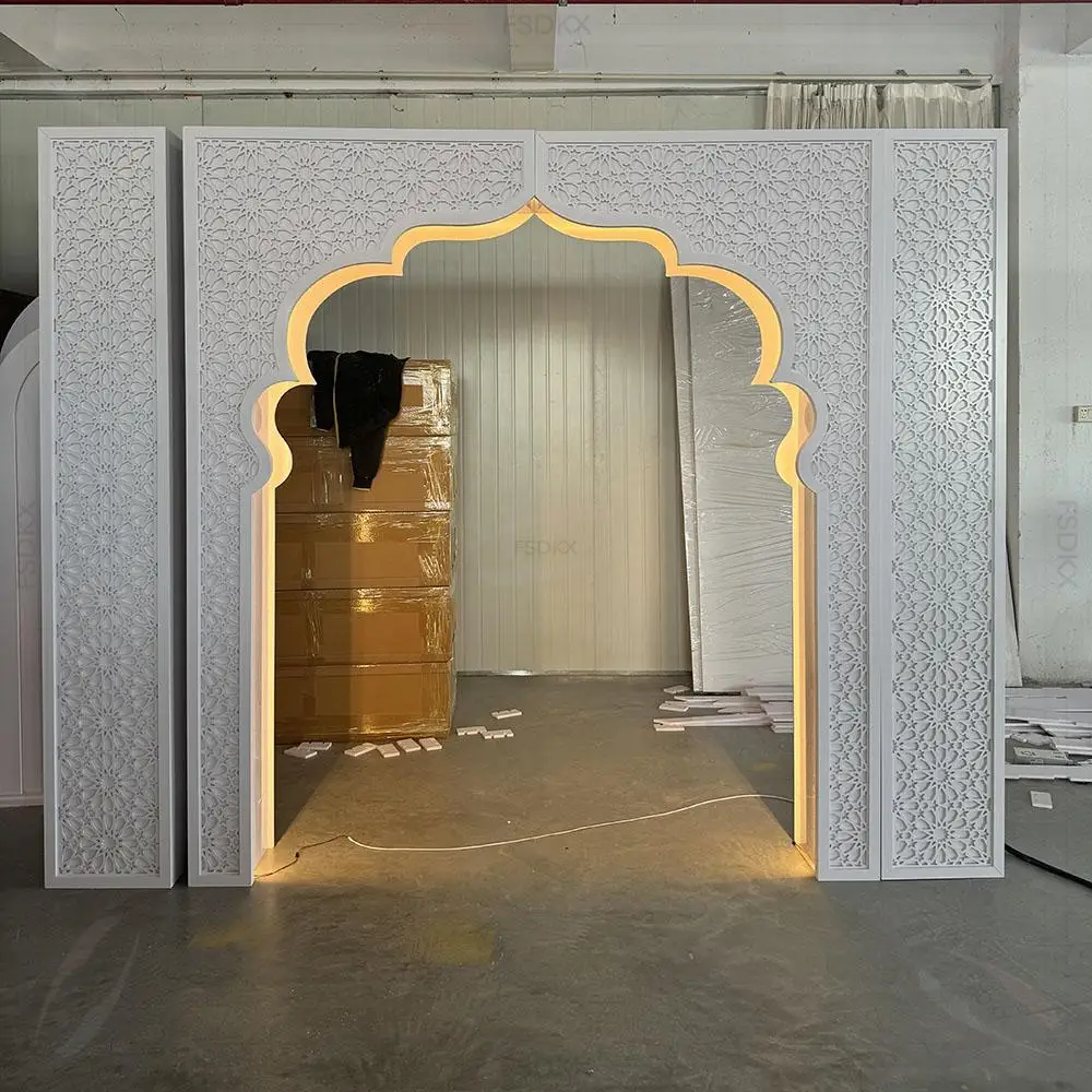 

FSDKX New Design Wedding Supplies Backdrop 3d Curve Backdrop White LED Light Wedding Stage Backdrop for Wedding Backdrops