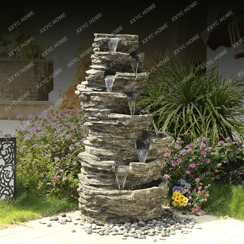 Artículos de decoración de paisaje de montaña y fuente, estanque de peces creativo, gran balcón, soporte de suelo para sala de estar, decoración, bonsái