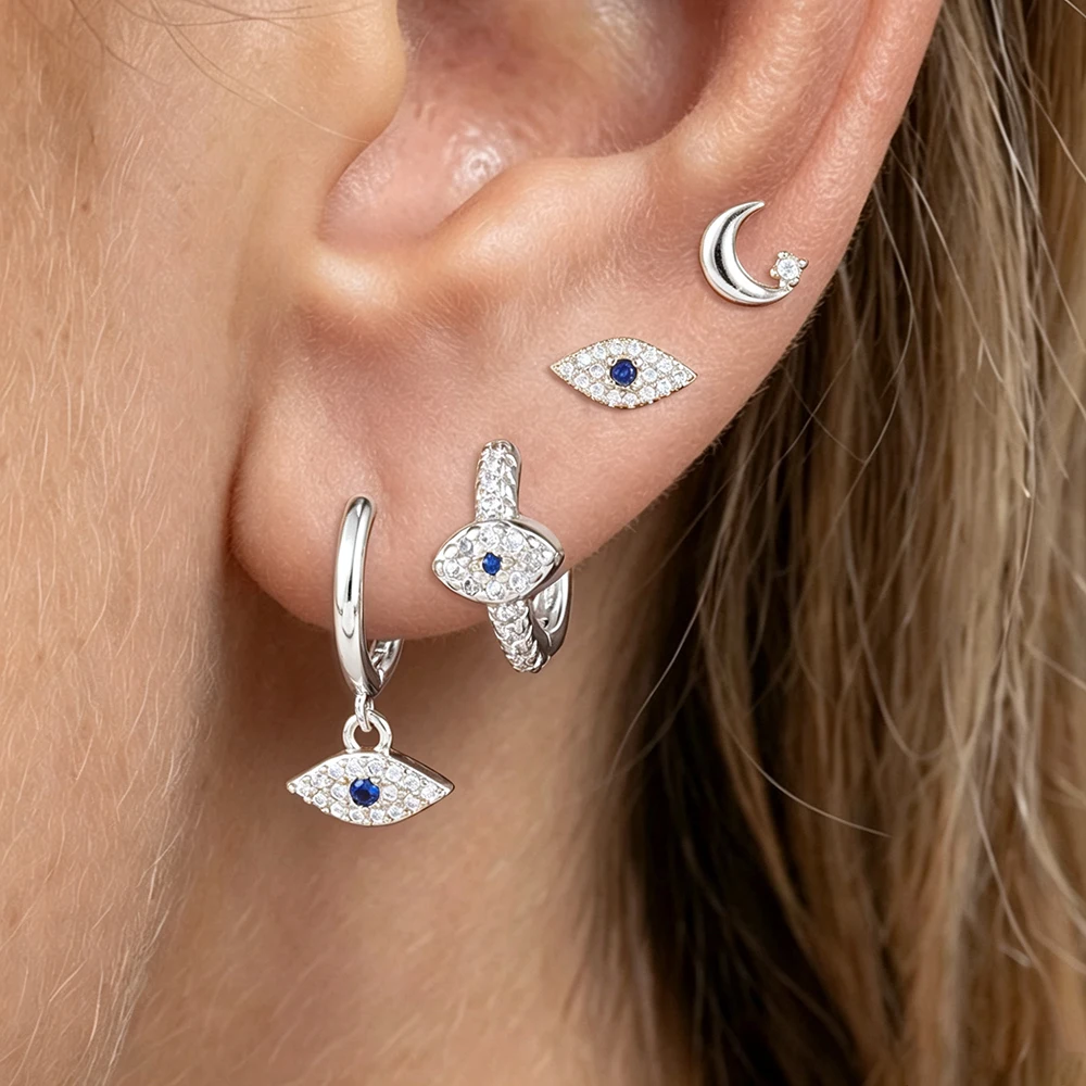 4PCS/8PCS Vintage Evil Eye Hoop Earrings Set For Women Stainless Steel Moon Zircon Punk Unisex Rock Ear Stud Romantic Jewelry