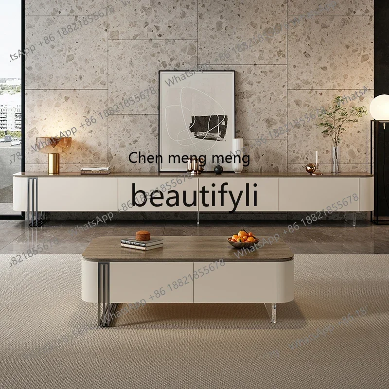 

GItalian light luxury TV cabinet coffee table combination villa living room floor cabinet side cabinet