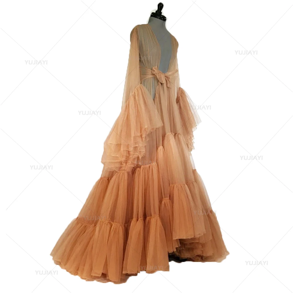 Puffy Tulle Robe prospettiva Sheer Long Bridal Sleepwear vestaglie Fluffy maternità Dress photoboot Evening Party Gowns