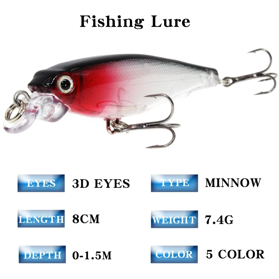 Minnow Crankbait Diving-Depth Musky Floating-Slowly 8-Hooks Lightweight with 2-Fishing