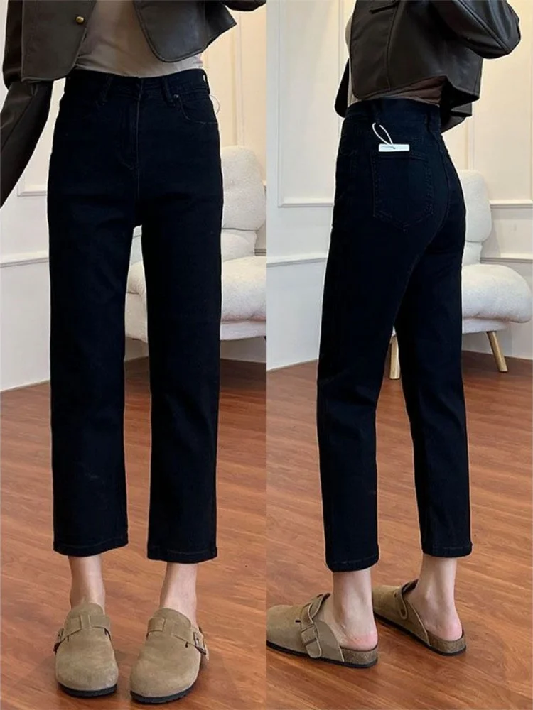 

Slim Fit High Waist Harlan Denim Jeans Women's Thin Spring Summer Straight Leg Pants Elastic Casual Wear Resistant