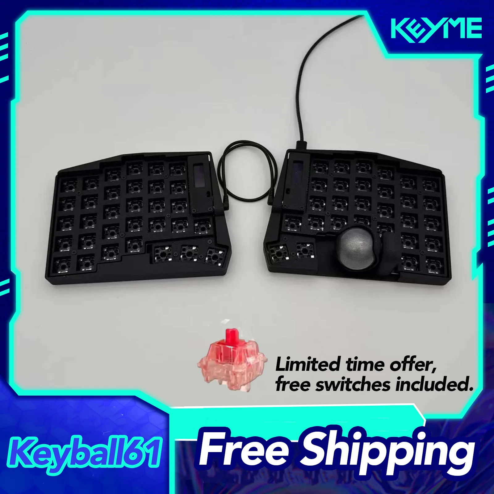 Keyball 39/44/61 Split Keyboard Kit With Screen Trackball RGB Customized Wired Keyball Split Mechanical Keyboards Kit Pc Gamer