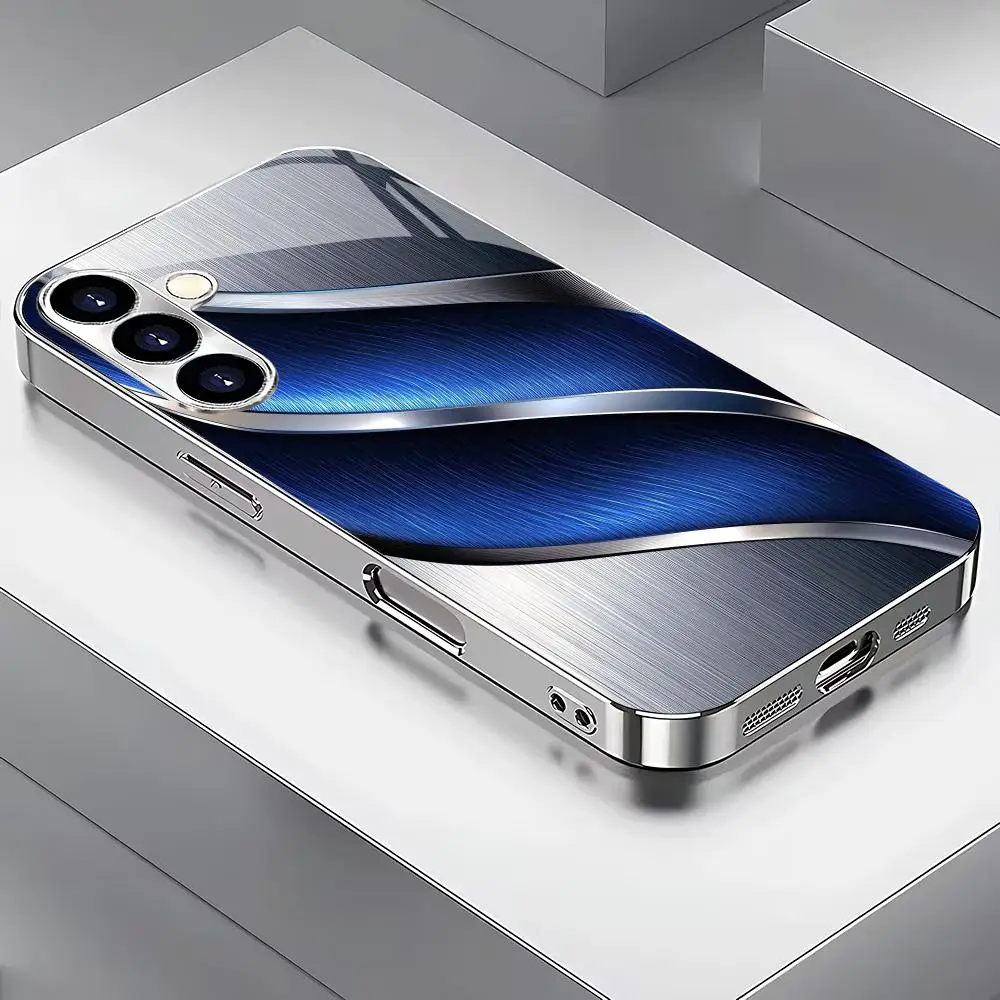 Blue Silver Fashion Phone case s26 Tempered Glass phone case for Samsung Galaxy S26/S25/S24/S23/S22/S21 Ultra FE Plus Shockproof