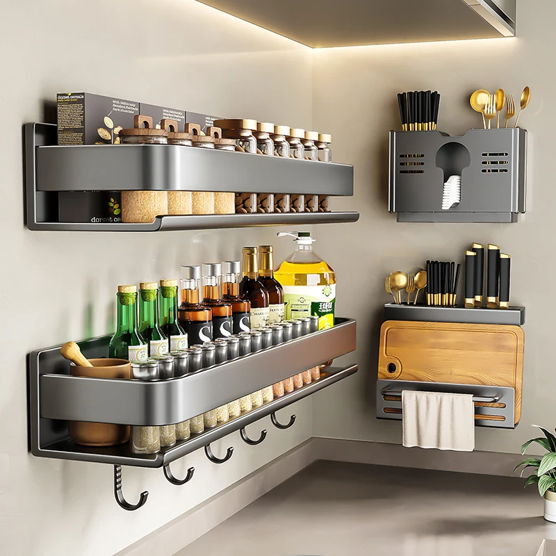 

Kitchen rack seasoning rack non-punching wall-mounted