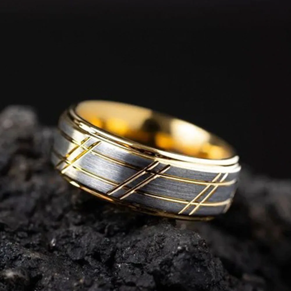 Tungsten Carbide Rings for Men and Women 8mm Fashion Golds Grooved Wedding Rings for Couples Date Birthday Gift