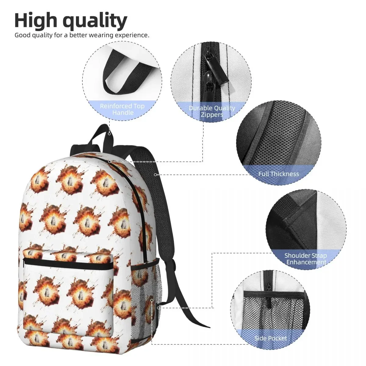 Nuclear Explosion Cat Meme Print Backpack Daypack Large Capacity Boys Girls BookBag School Bag Shoulder Bags for Men Women