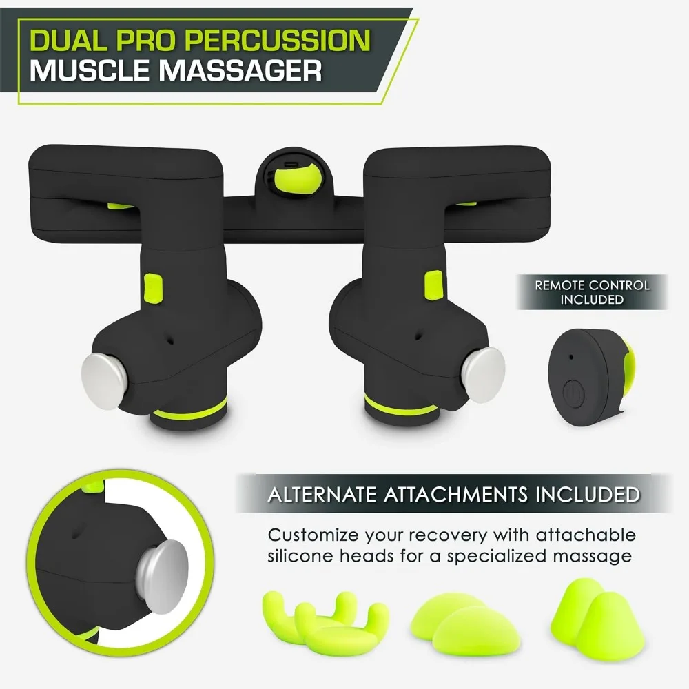 Dual Pro Percussion Massage Gun, 6 Attachable Pieces for Deep Tissue Relief, Muscle Massager Gun with 4 Speed Levels