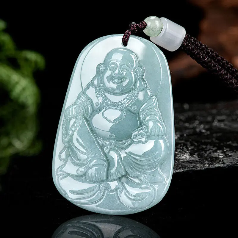 

Natural Genuine Light Green A Jade Jadeite Maitreya Buddha Pendant Blue Water Maitreya Buddha