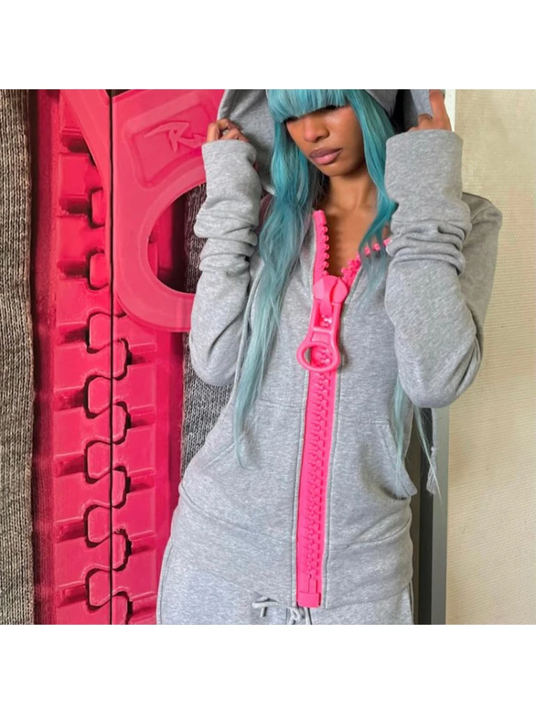 Spicy Girls Chic Kapuzen-Sweatshirt mit Reißverschluss, High Street, trendige Retro-Mode, vielseitiges Sweatshirt mit Reißverschluss, amerikanischer Stil, Millennium