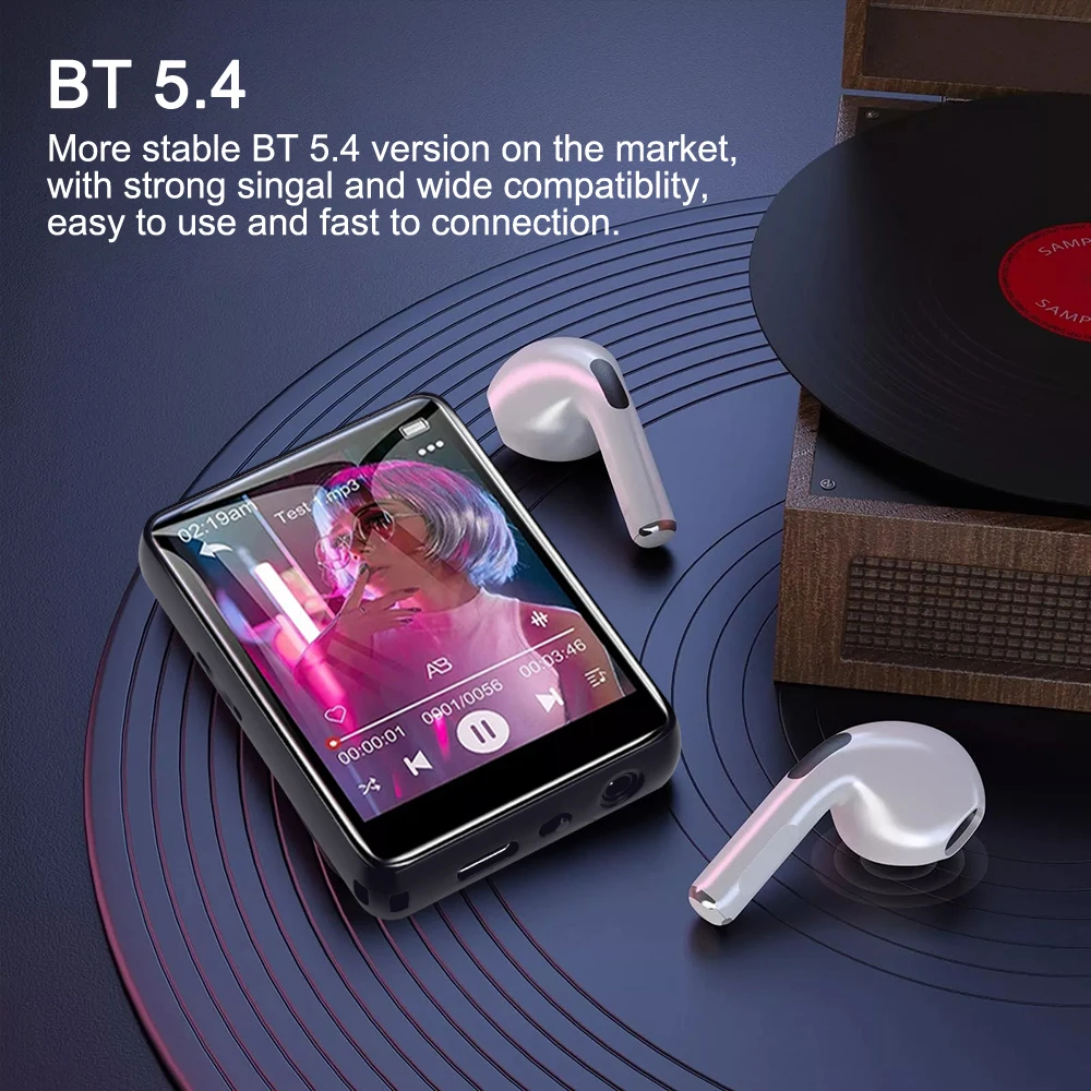 مشغل موسيقى MP3 متعدد الوظائف بلوتوث 5.4 جودة صوت ستيريو هاي فاي 2.4 بوصة شاشة تعمل باللمس مدمجة في ذاكرة 32 جيجابايت مشغل MP4