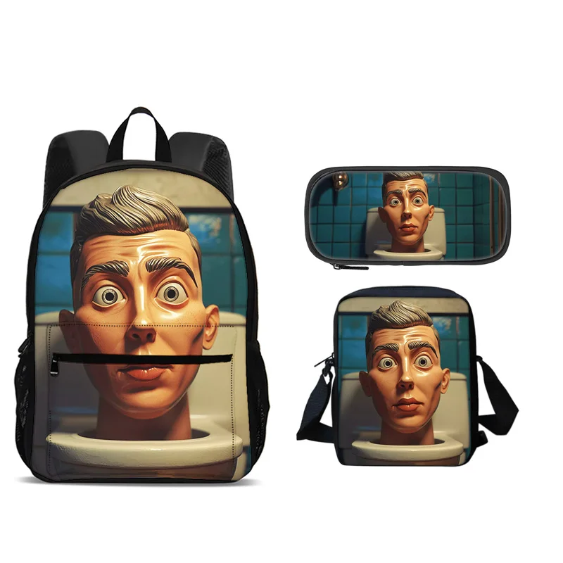 Skibidi Toilet Backpack Pen Bag Shoulder Bag 3pcs Set Versatile  Large Capacity Boy and Girl School Birthday Best Gift