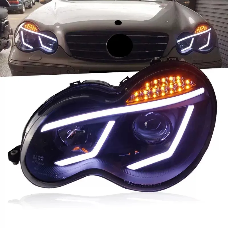 

LED Headlight for Mercedes Benz W203 C200 230 00-06 Angel Eye DRL Daytime Running Light With Projector Lens Turn singal