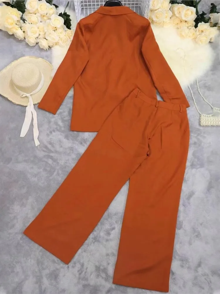 Autumn Women's Blazer Set Casual Blazer Coat And Wide Leg Pants Two-piece Sets 2025 New Orange Fashion Office Work Outfits Lady