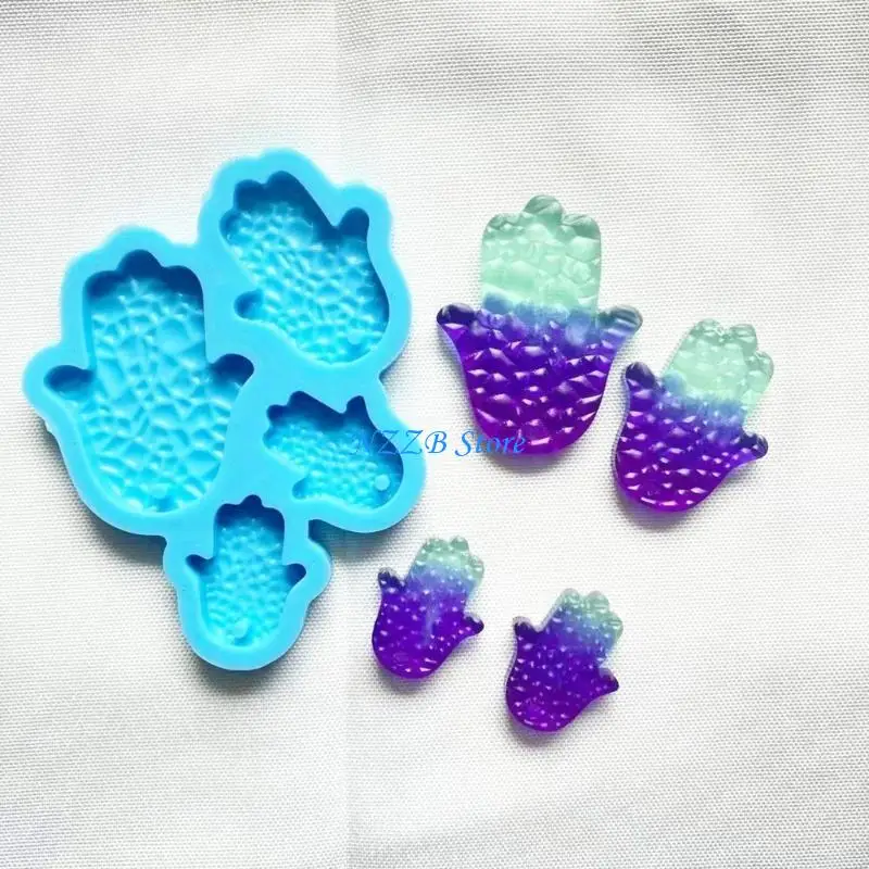 T21F Palmas Amuleto Brinco Charme Moldes Resina com Furo 4 Cavidade Fátima Fundição à Mão