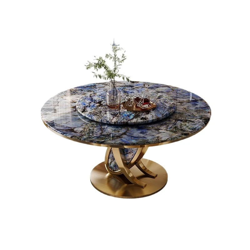 Microcrystalline marble round dining table, luxurious Italian light luxury style