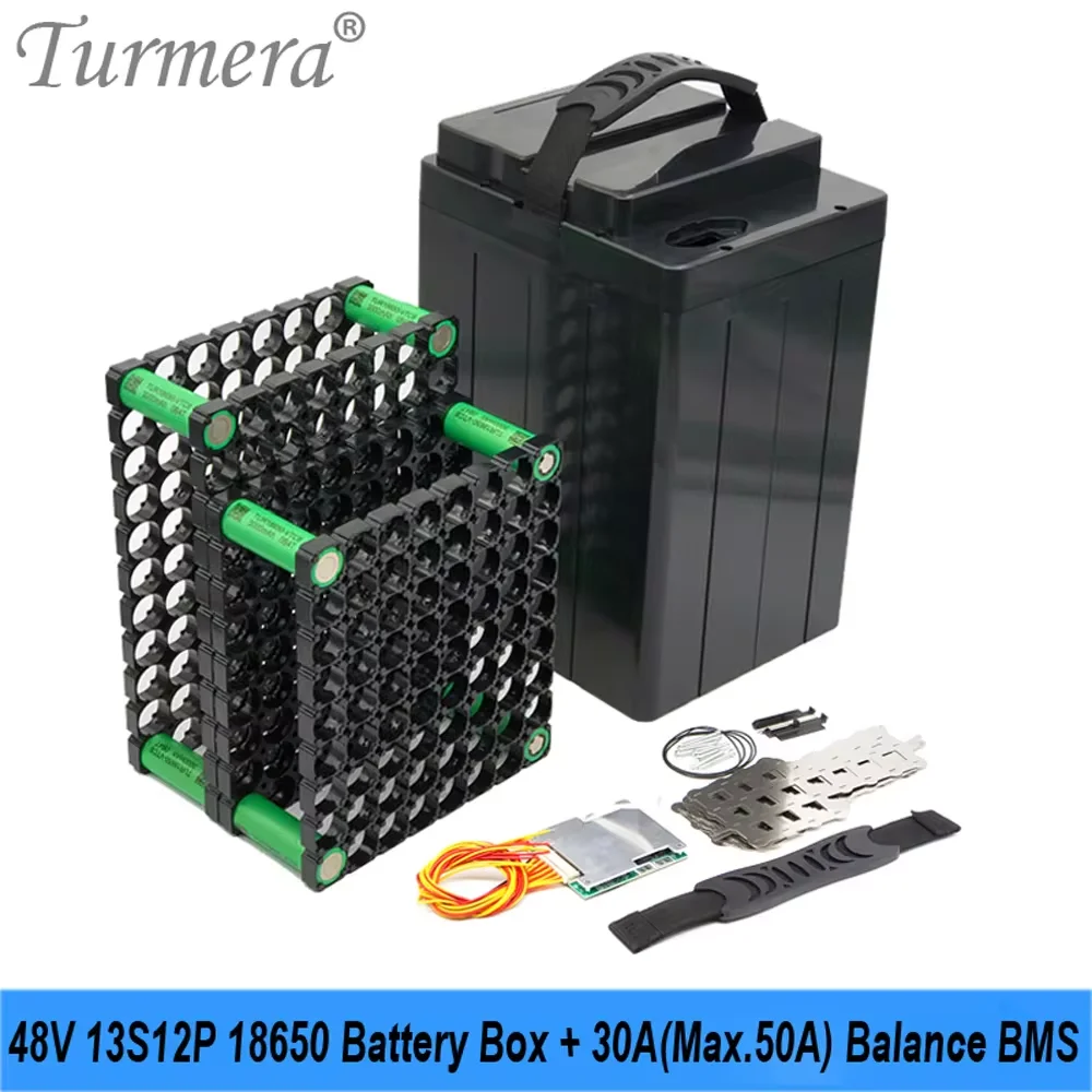 Turmera 48V E-Bike Battery Box Case 13S 30A 50A Balance BMS z uchwytem 13S12P 18650 DC XT60 Wtyczka Spawanie Nickel Zastosowanie w opakowaniu do