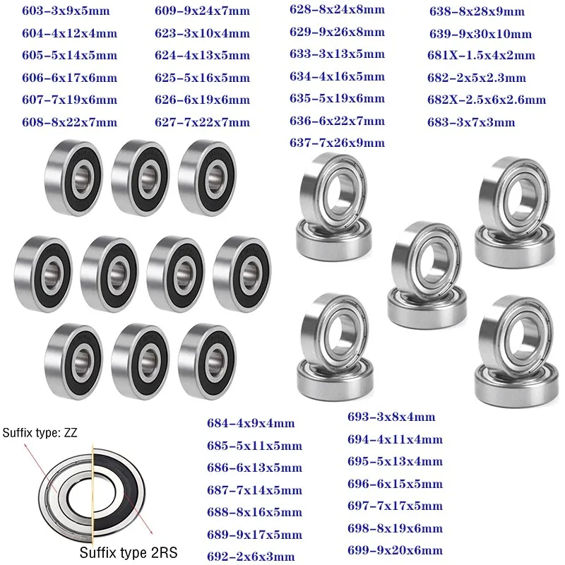 10 sztuk/lot 603-699 Miniaturowe łożysko kulkowe zwykłe 604 605 606 608 623 624 626 628 686 687 688 692 697 696 ZZ 2RS 2Z Łożyska