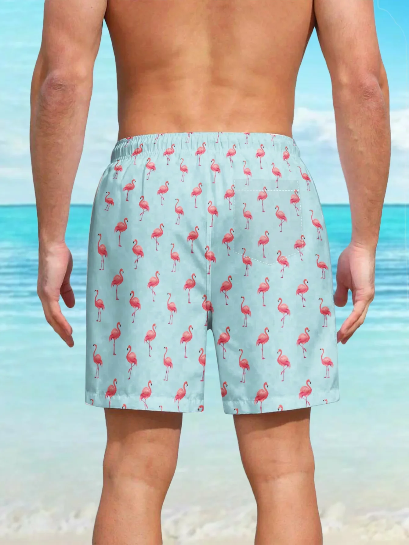 3D-Printing Mens Swim Trunks, Quick Dry Mens Swimwear,Flamingo Swimsuit For Mens with Pockets, Suit For  Swim, Board, Surf