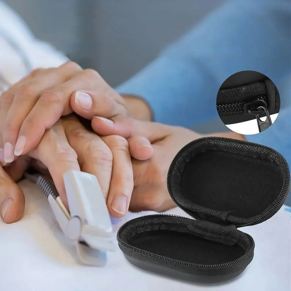 1Pc Black Storage Bag for Finger Pulse Oximeter Reasonable Design Strong Space Protective Cover Zipper Hard Bracket Accessories