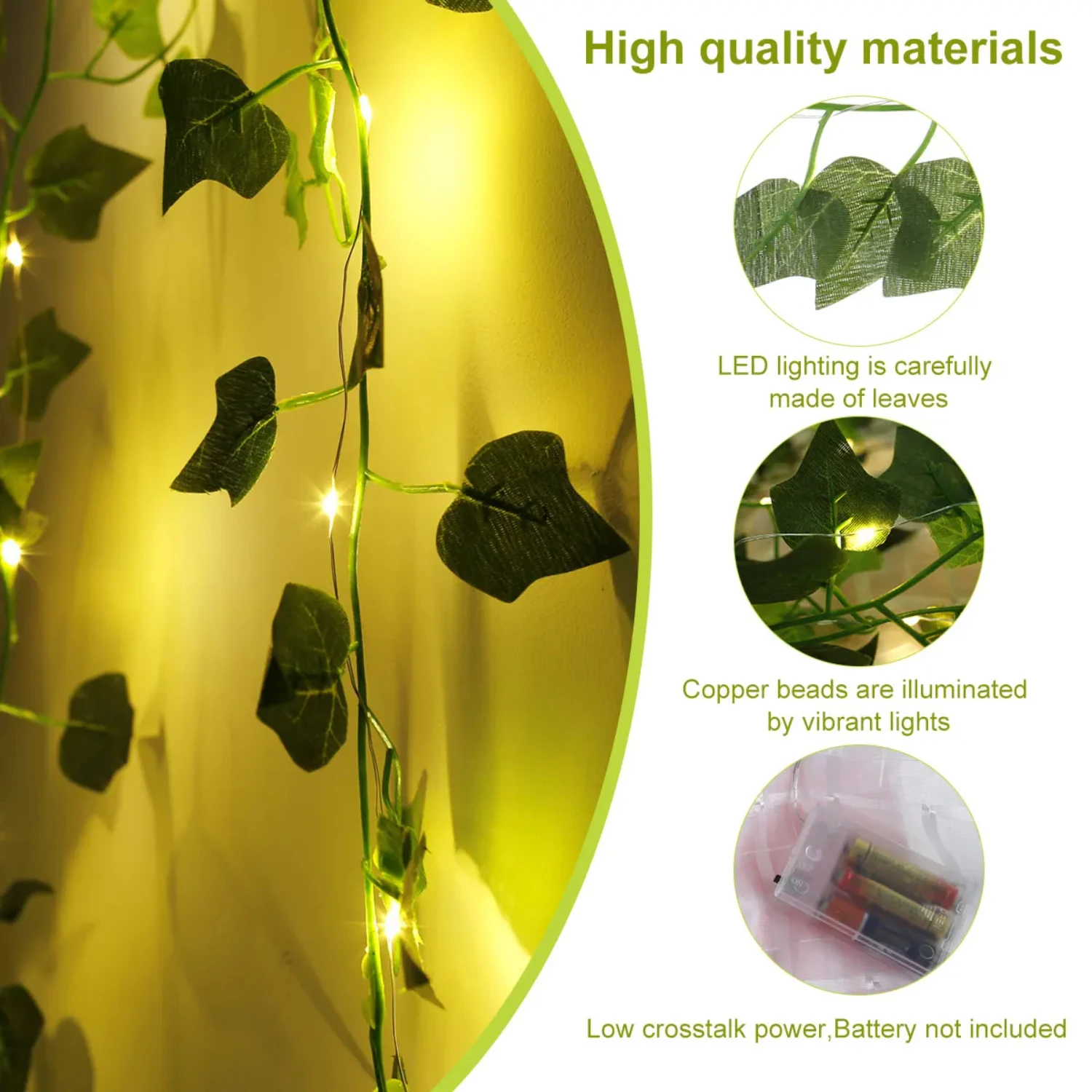 Green Leaves Rattan Light Decor, Wall Hang, Lâmpada LED, Jardim, Quintal, Corredor, Iluminar, Casamento, Festa, Luz ambiente, Novo, 10 m, 5m