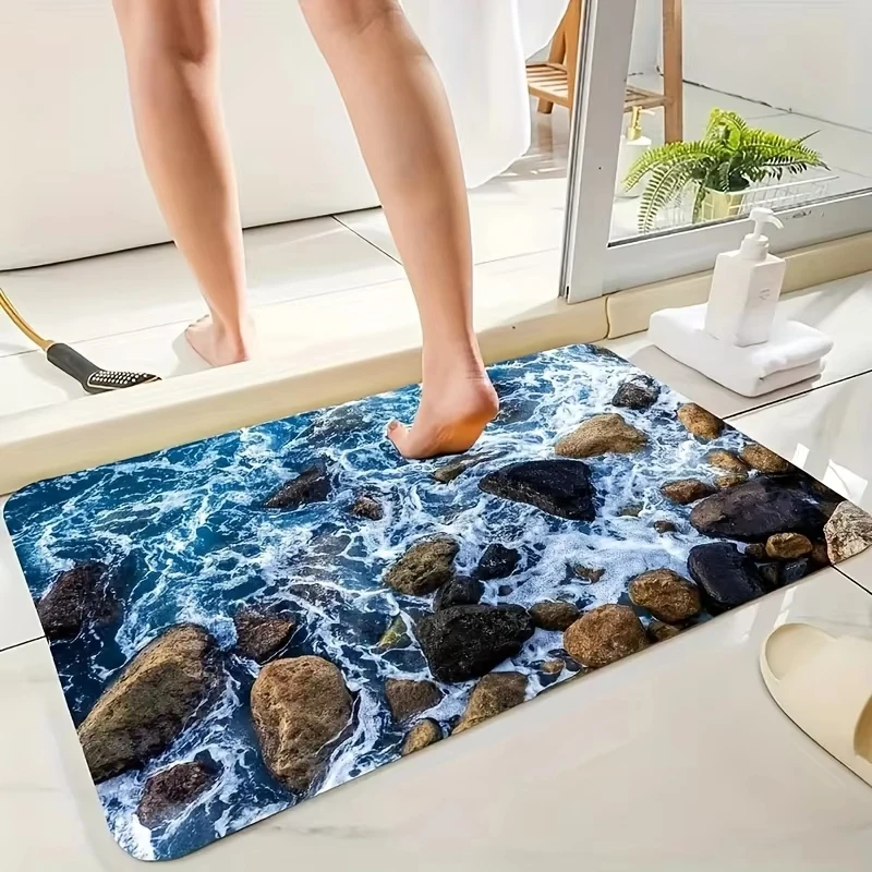 VIKAMA Coastal Style Bathroom Carpet, With Excellent Water Absorption, Door Mat, Kitchen Entrance Mat, Laundry Room Carpet