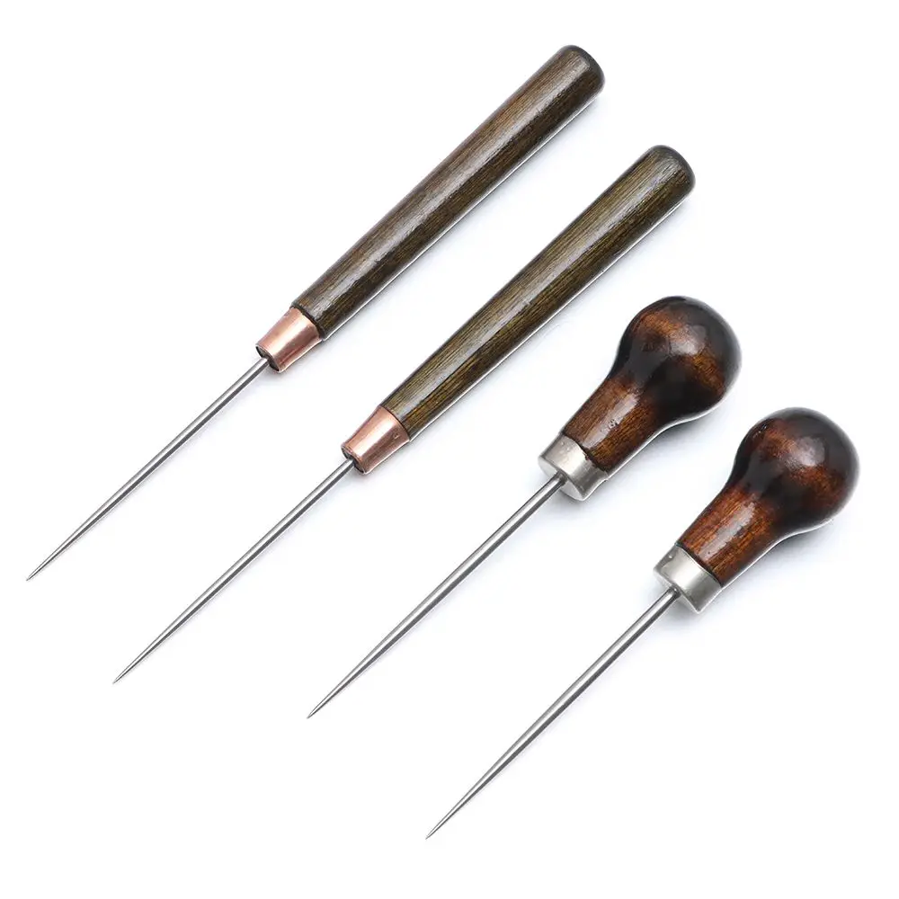 1PC Stitching Awl Wood Handle Alloy Cone Needle Shoes Repair Needles Sewing Accessories Bags Hole Hook DIY Handmade Leather Tool